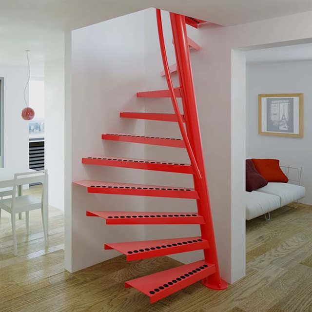 Sơn màu đỏ cho cầu thang sắt hộp xoắn ốc