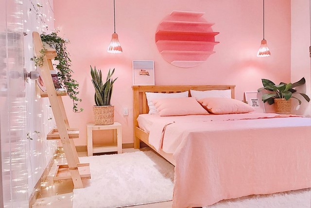 Ý tưởng thiết kế phòng ngủ màu hồng đào