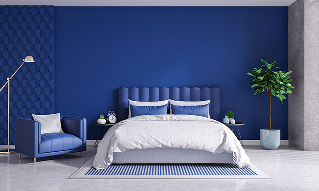 Phòng ngủ màu xanh dương hiện đại và rất nổi bật