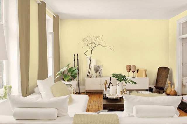 Phòng khách sang trọng hơn với sơn nội thất màu vàng kem
