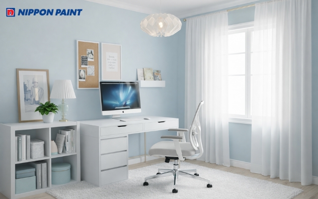 Phòng làm việc màu xanh lam mát mẻ