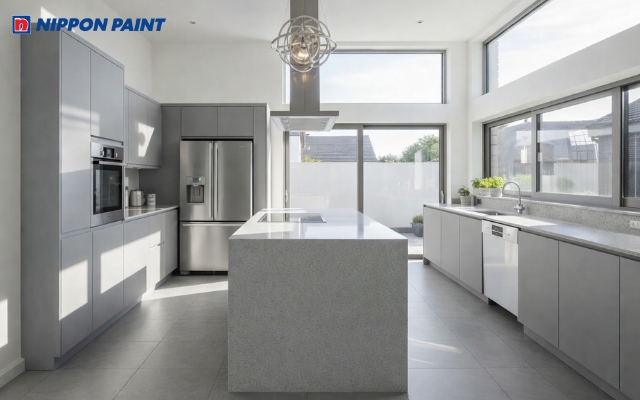 Hiện đại hoá không gian bếp với tone màu trắng bạc