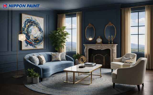 Tham khảo mẫu phòng khách tân cổ điển màu xanh lam