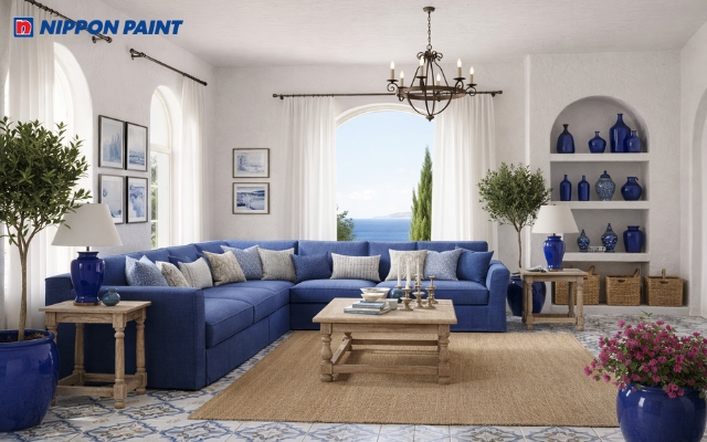 Màu xanh nước biển tươi mát kết hợp phong cách Địa Trung Hải