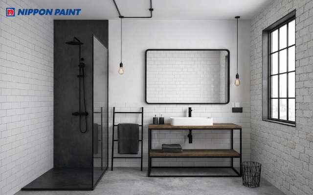 Phòng tắm hiện đại với tone màu đen trắng