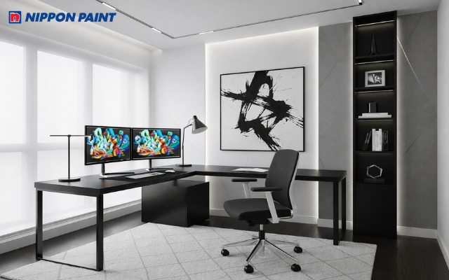 Màu sơn trắng kết hợp xám ghi hiện đại