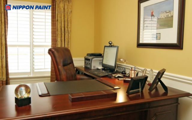 Phối màu sơn phòng làm việc màu vàng ấm áp