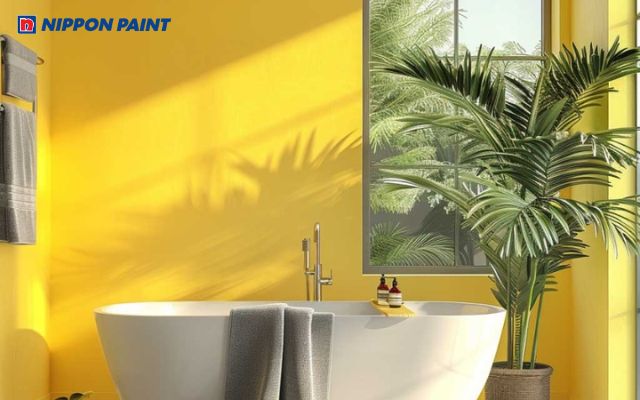 Thiết kế phòng tắm sơn màu vàng
