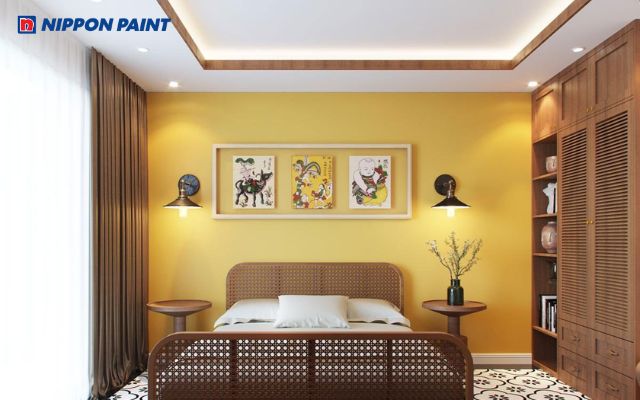 Thiết kế căn phòng ngủ sơn màu vàng hợp mệnh gia chủ 1968