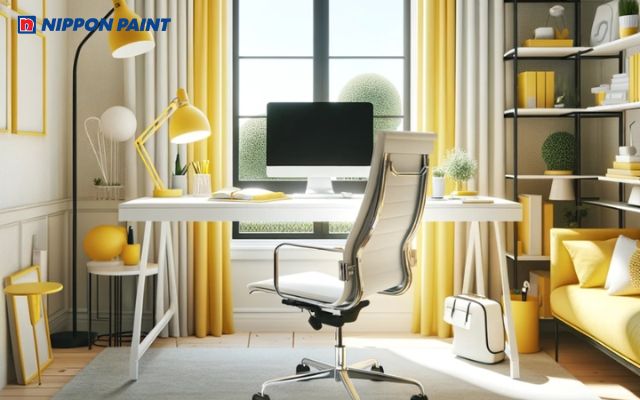 Tham khảo phòng làm việc tông màu vàng hợp mệnh gia chủ 1968