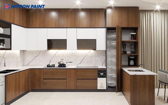 Thiết kế phòng bếp nội thất nâu sang trọng