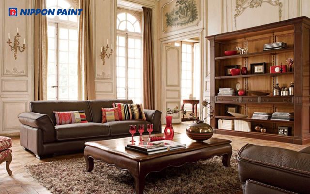 Phòng khách gam nâu đất hợp mệnh Thổ gia chủ Mậu Thân 1968