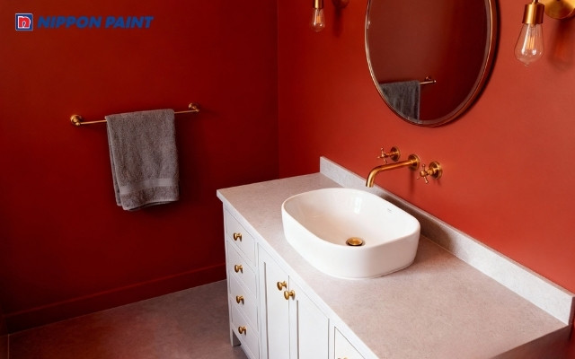 Phối màu sơn phòng tắm đỏ đất, cam đất hợp phong thủy người mệnh Thổ