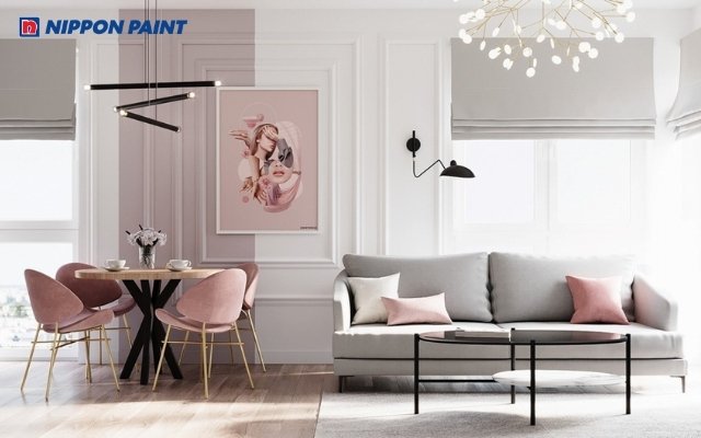 Phối màu be nâu và xám tạo không gian phòng khách sang trọng, hợp phong thủy