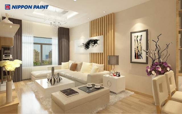 Tông màu be kem kết hợp với trắng ngà tạo không gian ấm cúng, thanh lịch