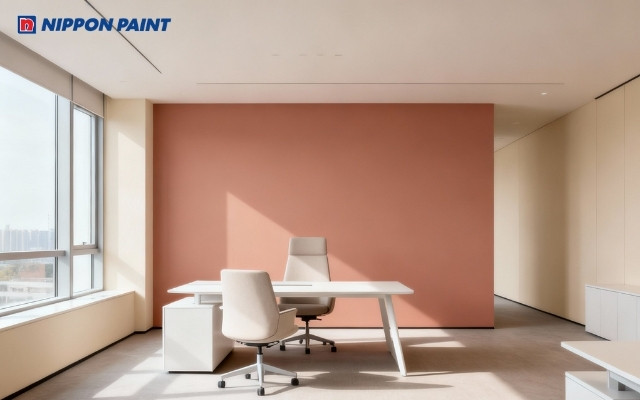 Màu cam đất kết hợp trắng cho phòng làm việc hiện đại