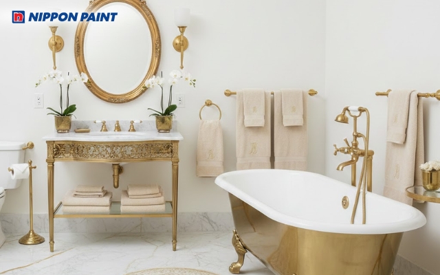 Phòng tắm sơn màu trắng không gian sáng thoáng và tạo cảm giác nâng đỡ cho gia chủ