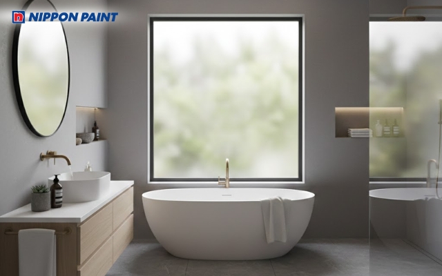 Phòng tắm sơn màu ghi xám hiện đại