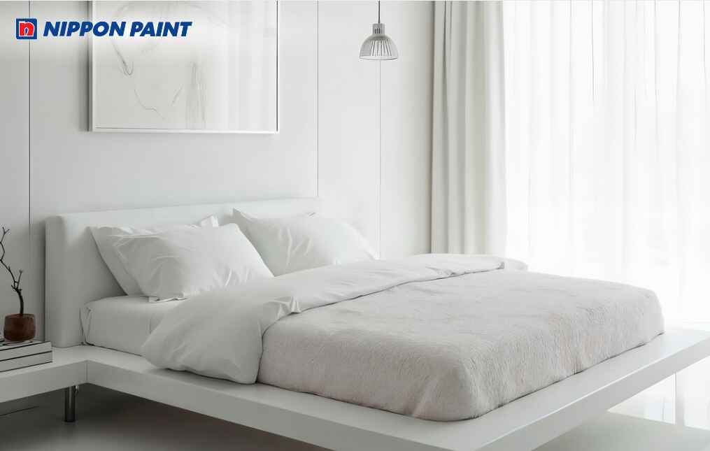 Phòng ngủ xám nhạt kết hợp trắng tinh tế