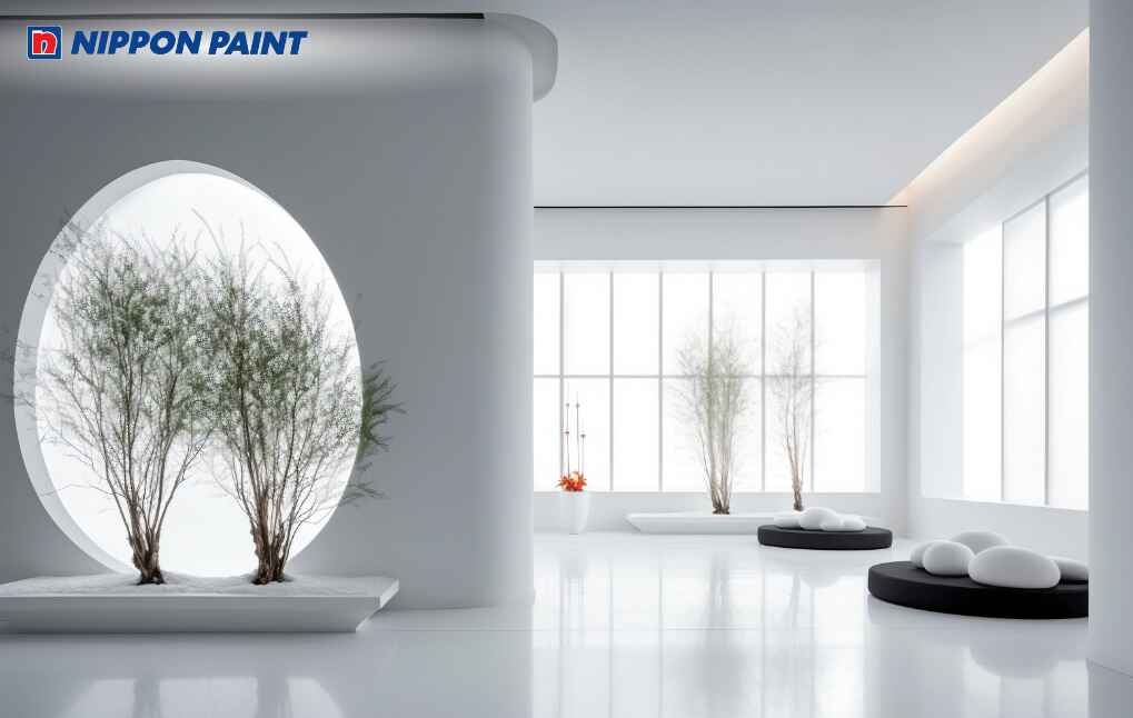 Phòng khách trắng sứ phối xám ghi hiện đại hợp mệnh Kim