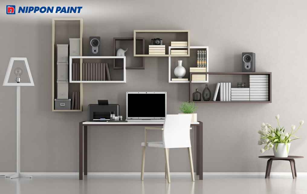 Phòng làm việc xám ghi trung tính