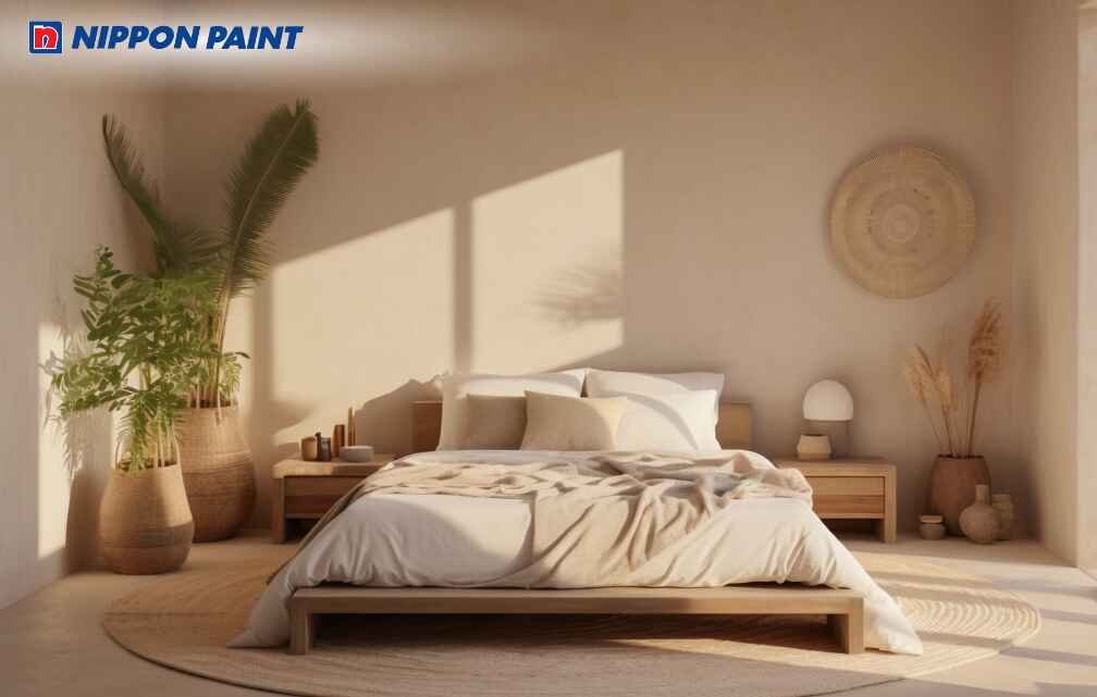 Phòng ngủ nâu be kết hợp trắng dịu nhẹ