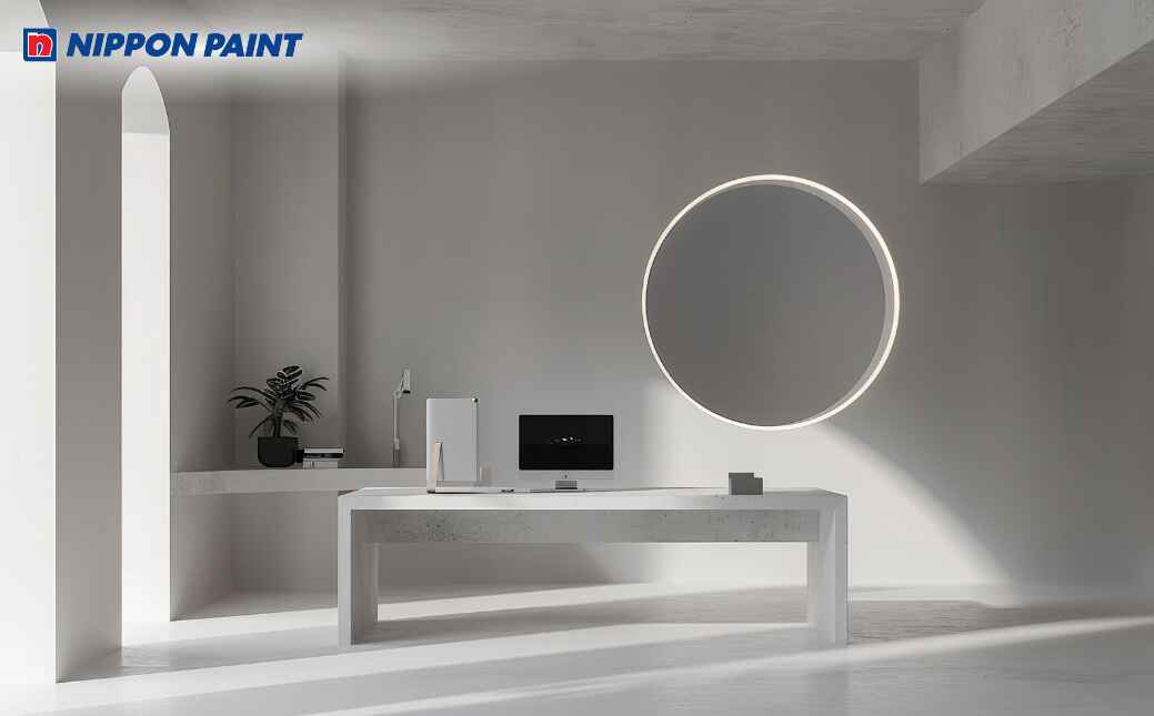 Phòng làm việc không gian trắng tối giản