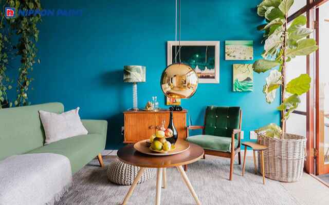 Không gian phòng khách xanh mát, yên bình, gợi cảm giác nghỉ dưỡng và cân bằng tinh thần