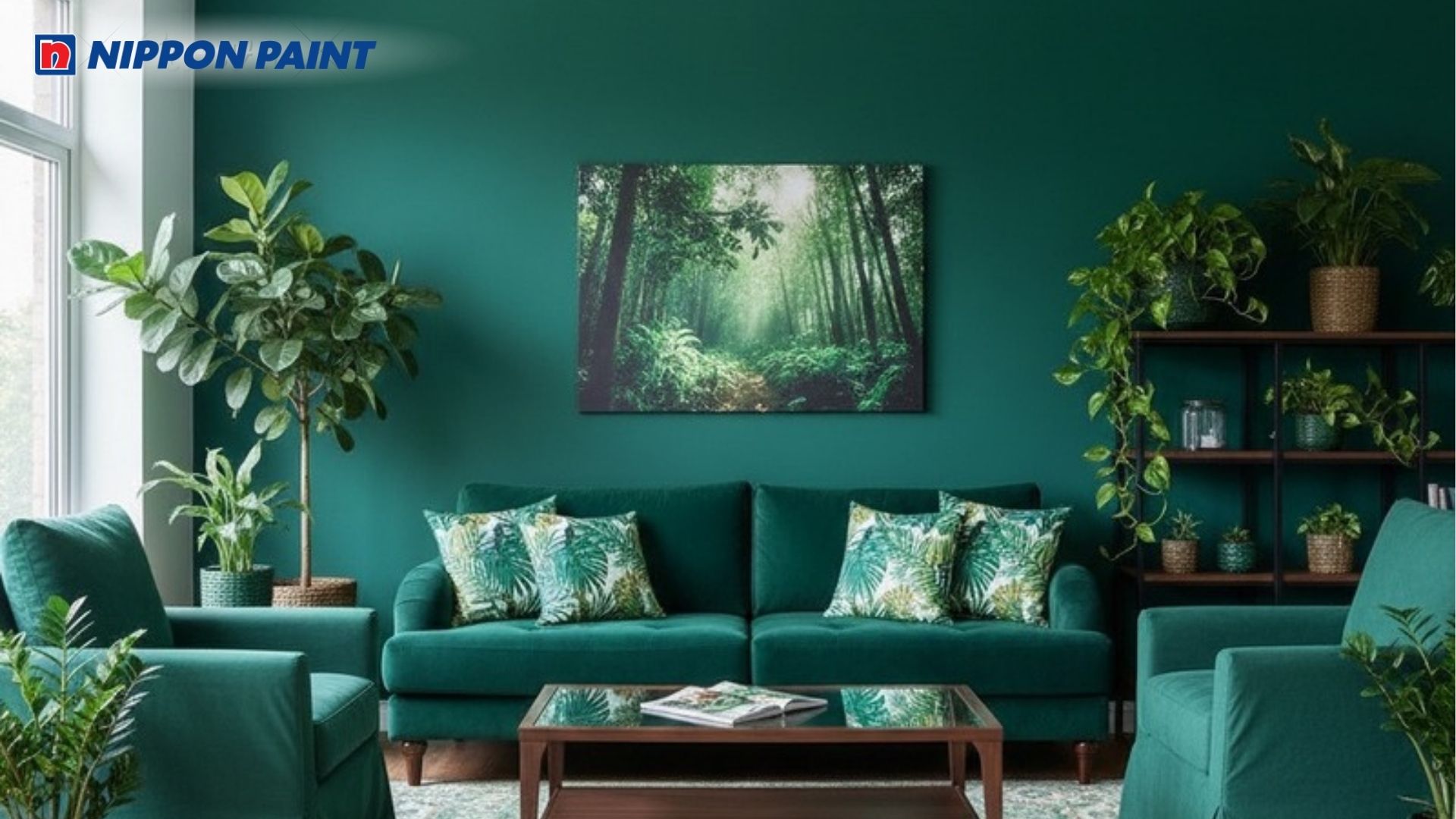 Phòng khách có màu xanh mang đến cảm giác thư thái