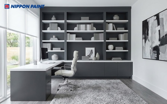 Phòng làm việc màu xám ghi và trắng giúp bạn đưa ra quyết định sáng suốt