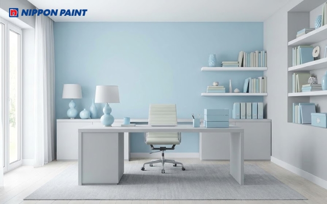 Màu xanh dương pastel cùng ghi nhạt hỗ trợ tốt cho công việc cần sáng tạo