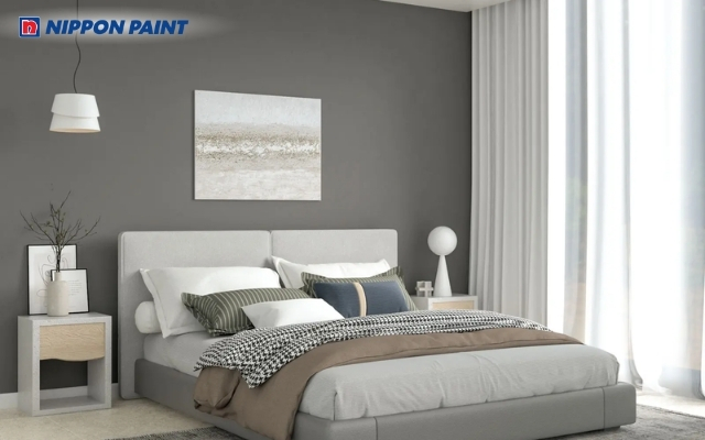 Màu sơn xám nhạt - trắng tạo phông nền tĩnh lặng, dễ ngủ