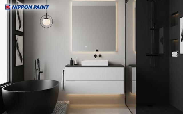 Mẫu phòng tắm ghi sáng - đen hiện đại, sang trọng