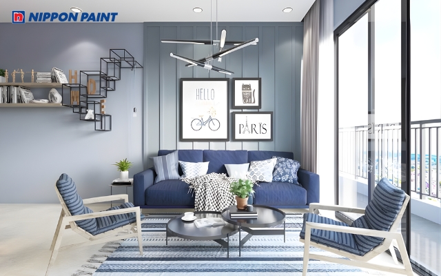 Sự kết hợp giữa xanh dương và trắng mang đến một không gian sống thư thái