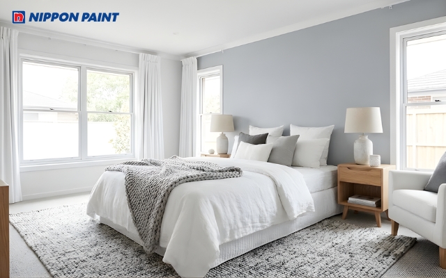 Mẫu phòng ngủ xám nhạt - trắng cho những ai yêu thích sự đơn giản