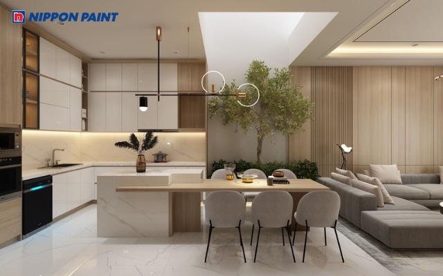 Mẫu phòng bếp kem ấm cúng