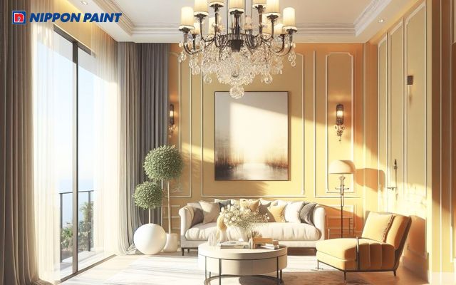 Phòng làm việc màu vàng kem nhẹ nhàng, tạo cảm giác thoải mái, dễ tập trung