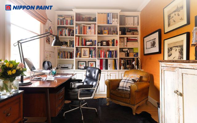 Phòng làm việc gam cam ấm áp, truyền cảm hứng sáng tạo