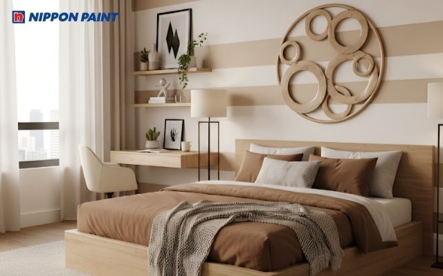 Phòng ngủ phối màu be - nâu sữa dịu nhẹ, tạo cảm giác ấm áp, thư thái