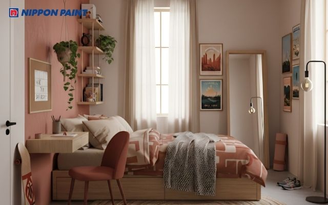 Gam hồng đất phối be nhạt, tạo cảm giác ấm áp, dễ chịu