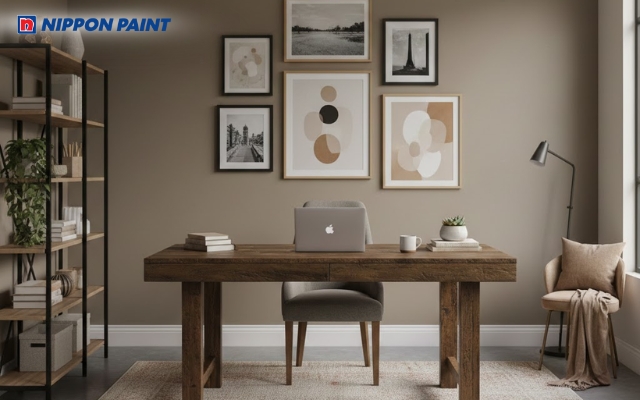 Phòng làm việc màu be trầm sang trọng