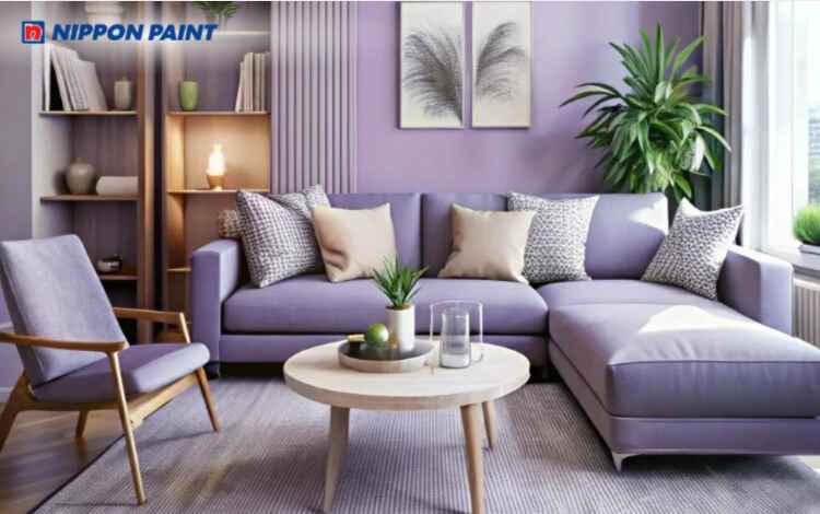 Phòng khách với màu tím pastel