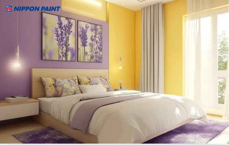 Phòng ngủ ấm áp hơn với sự kết hợp của màu vàng và màu tím