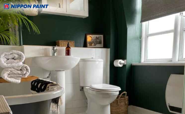 Màu xanh rêu cuốn hút cho phòng tắm