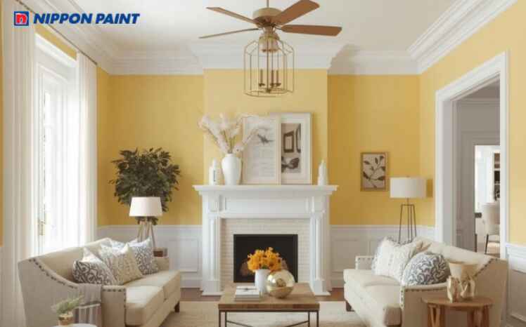 Phòng khách với gam màu vàng nhạt