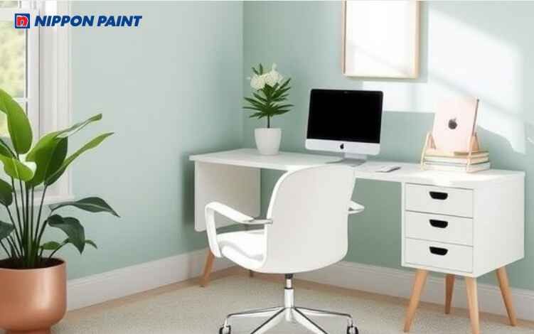 Màu xanh ngọc giúp phòng làm việc rộng rãi hơn