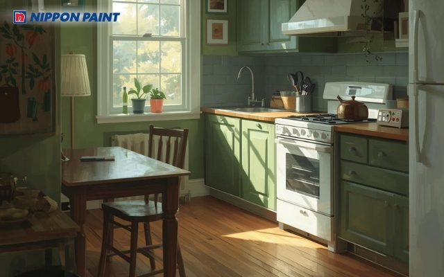 Xanh mang lại cảm giác tươi mới, giúp gian bếp dễ chịu khi nấu nướng