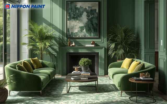 Màu xanh mang lại sự tươi mát tạo điểm nhấn hiện đại cho không gian