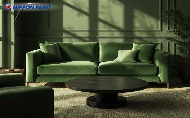 Xanh đậm giúp phòng khách thêm chiều sâu, thể hiện sự vững vàng và sang trọng