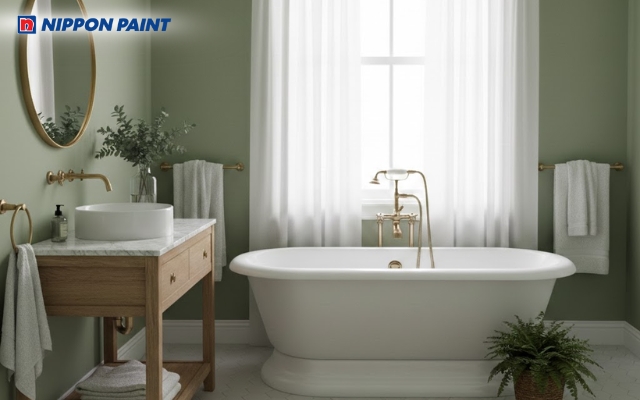 Màu xanh sẽ giúp không gian phòng tắm trở nên nhẹ nhàng và dễ chịu